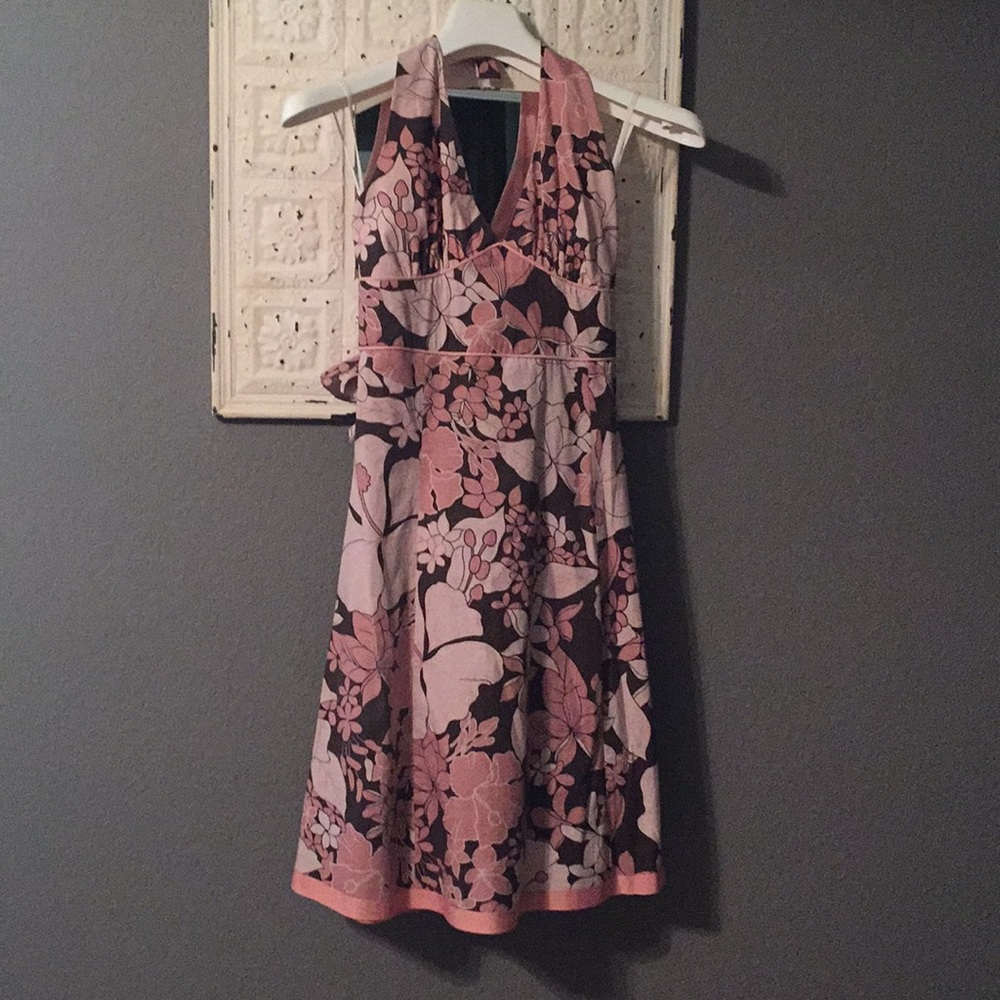 Pretty pink & brown halter sundress